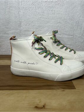 Dolce Vita White High-Top Sneakers with Rainbow Laces